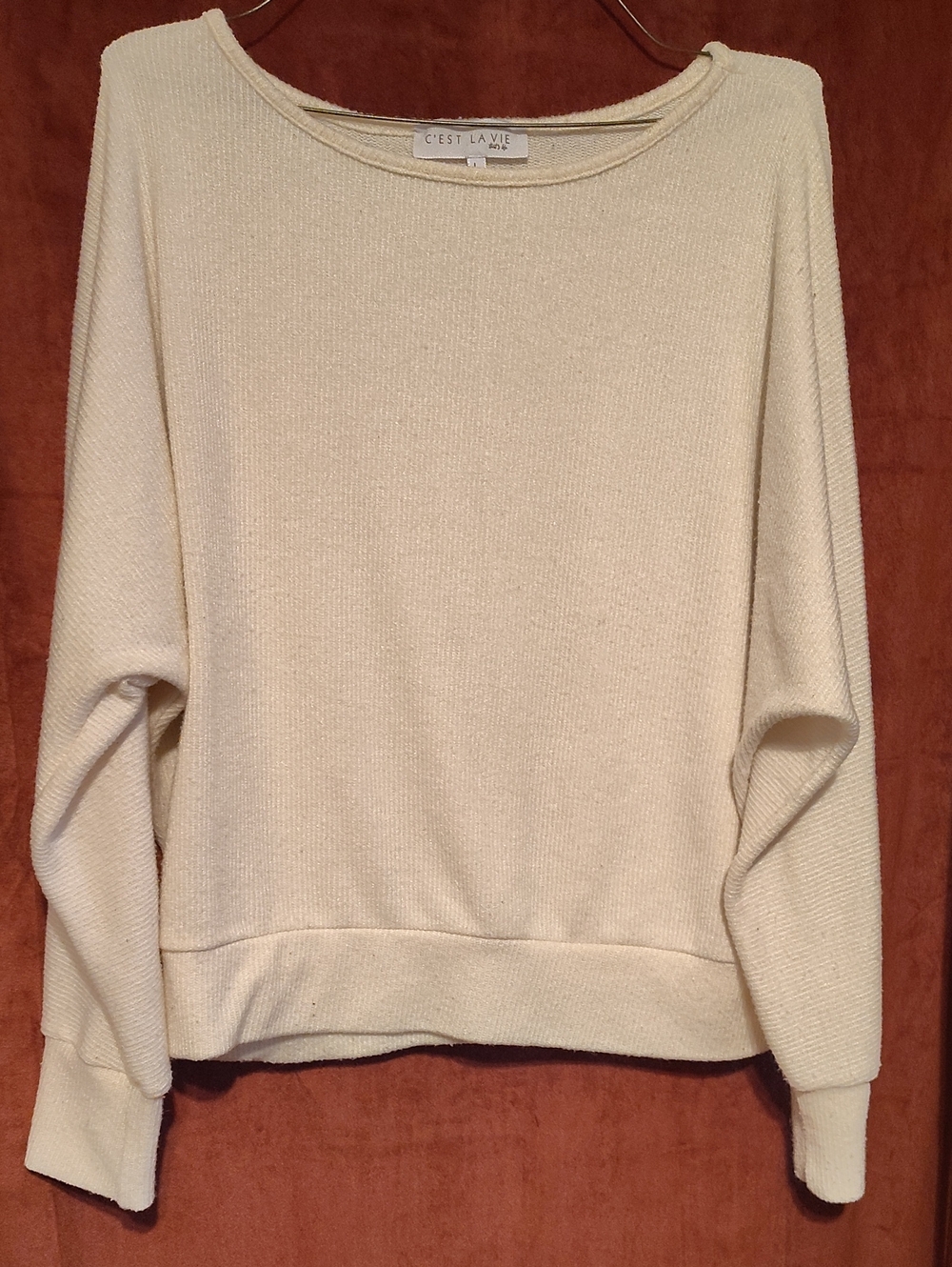 Cream Ribbed Pullover Sweater